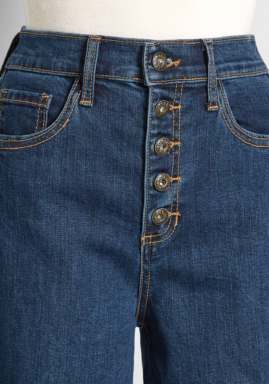 Moving and Grooving Button-Fly Wide-Leg Jeans - Olabens