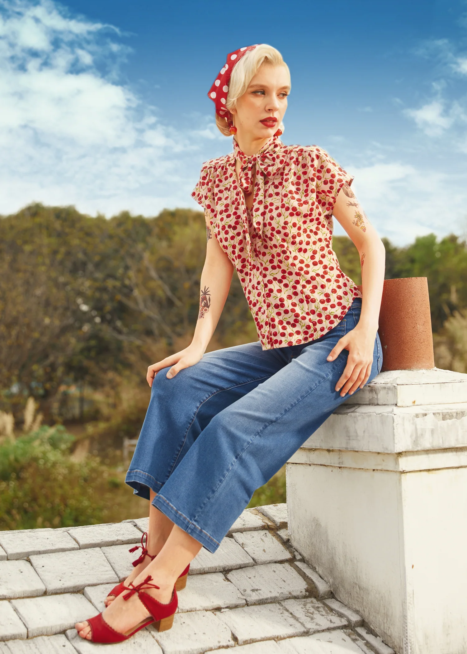 Cherry Sweet Bow Blouse - Olabens