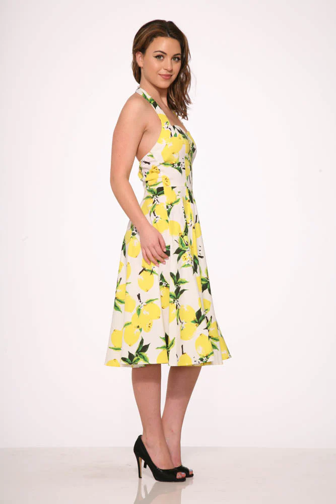 White Lemon Halter Swing Dress - Olabens