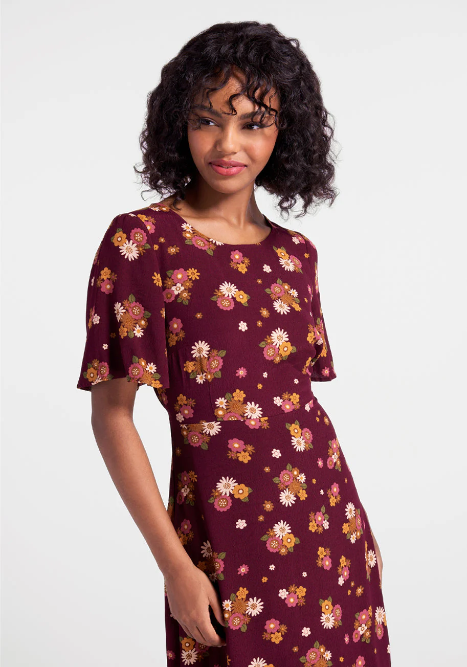 Autumnal Bouquets Midi Dress - Olabens
