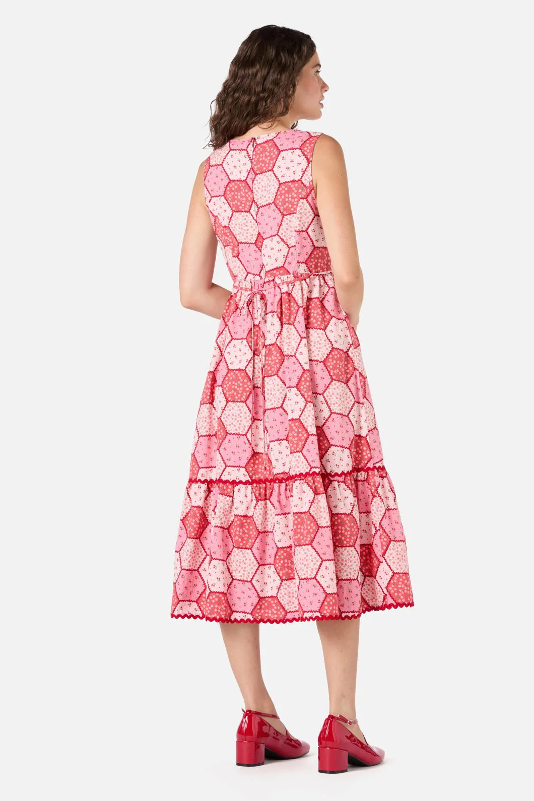 Patchwork Tiered Midi Dress - Olabens