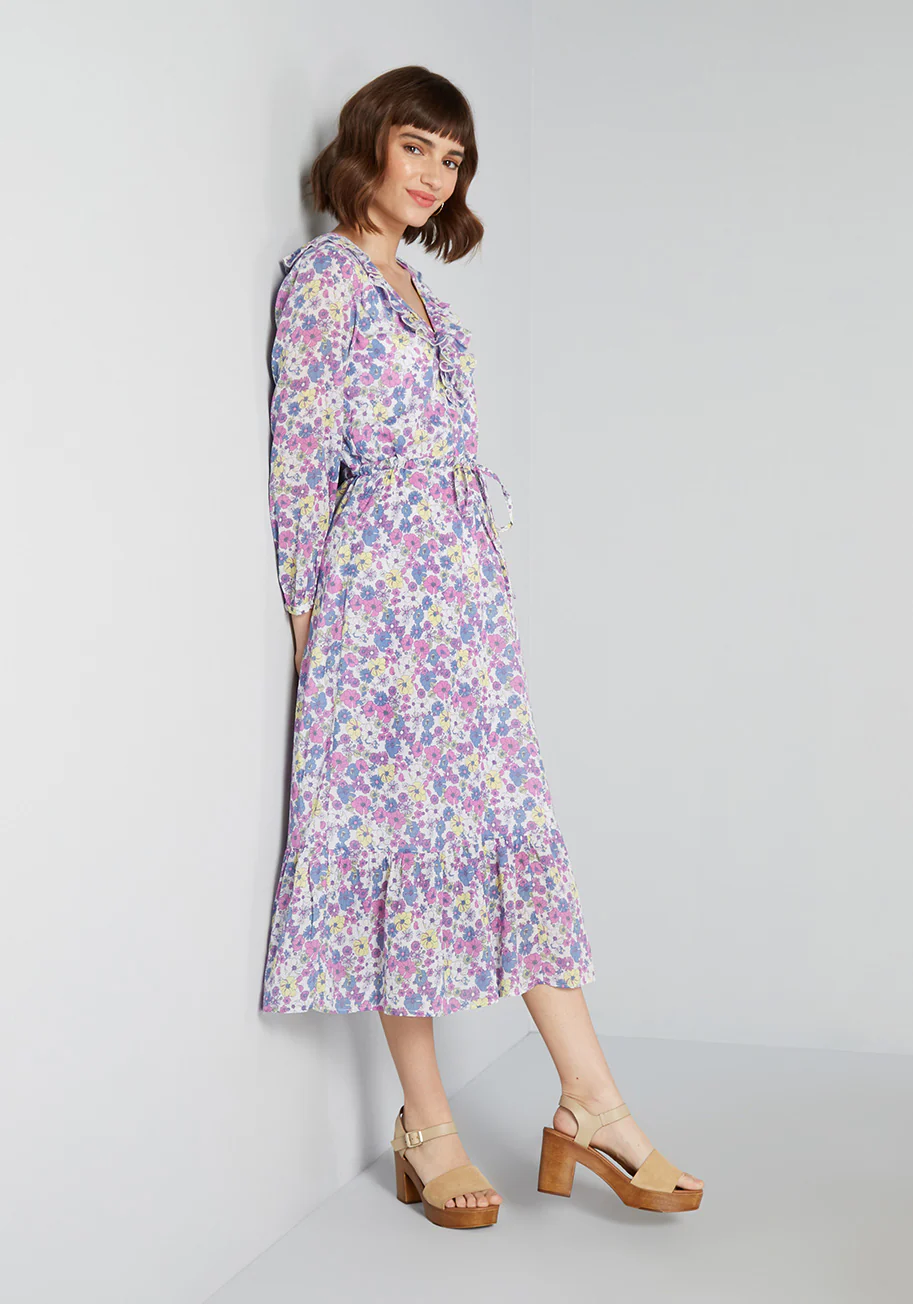 Ruffling For Flowers Midi Dress - Olabens