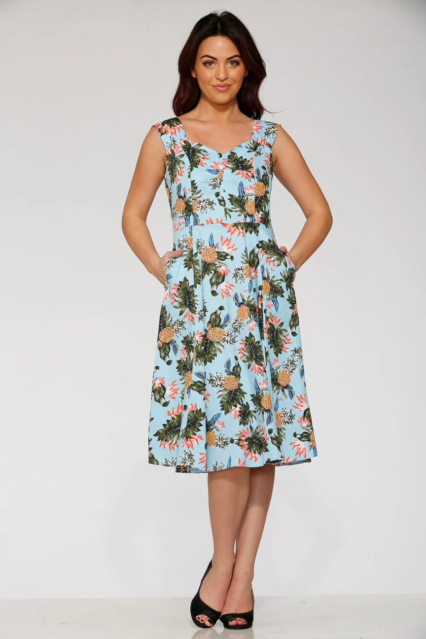 Light Blue Hawaiian Swing Dress - Olabens