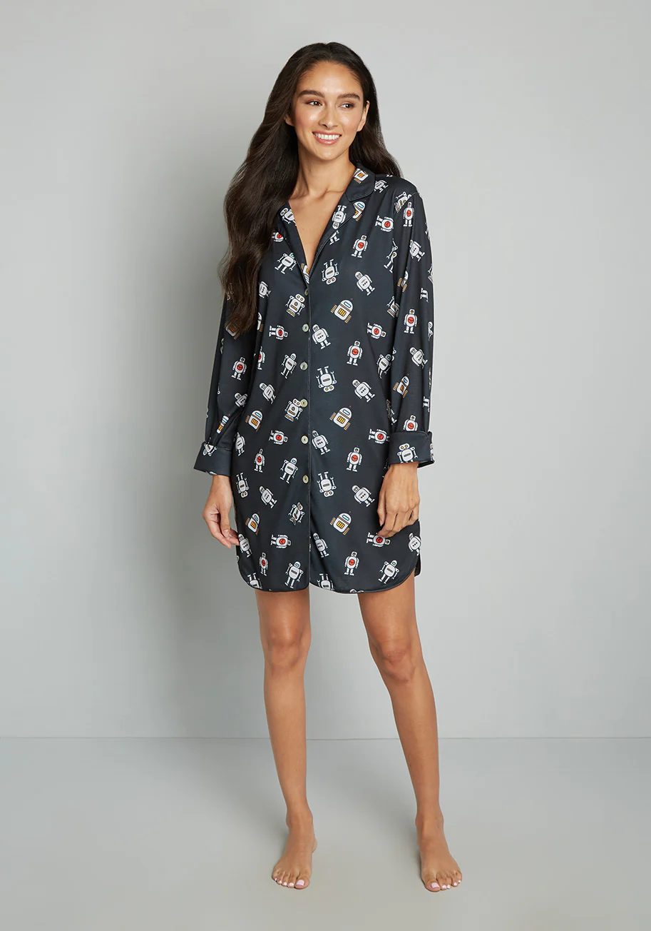 Easy Mornings Long Sleeve Sleep Shirt - Olabens