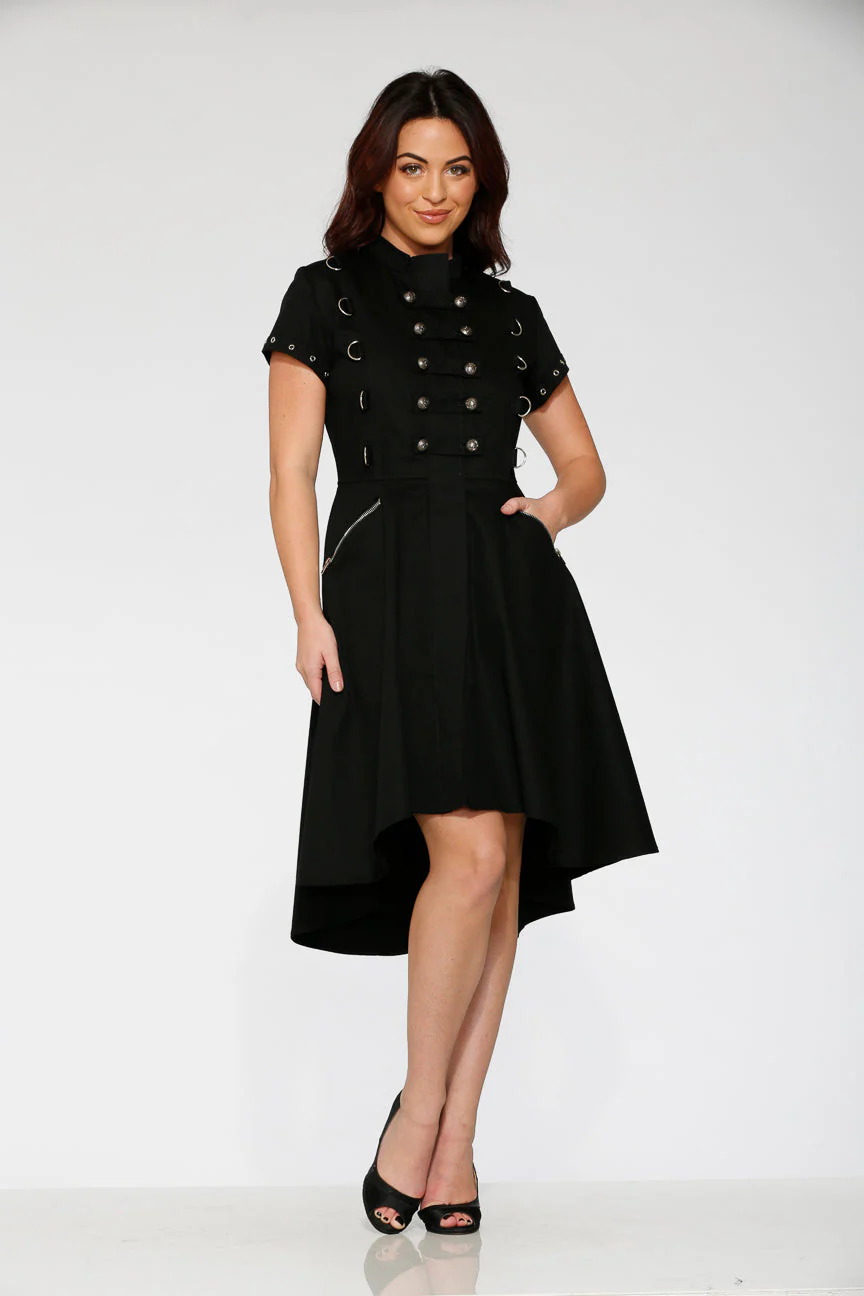 Black Battalion Hi-Lo Swing Dress - Olabens