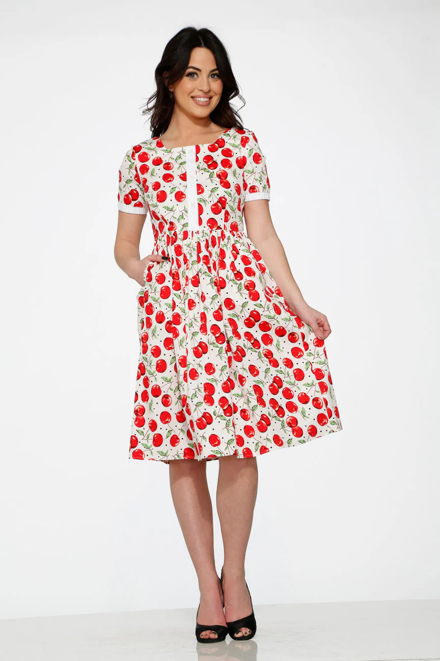 White & Red Cherry Dress - Olabens