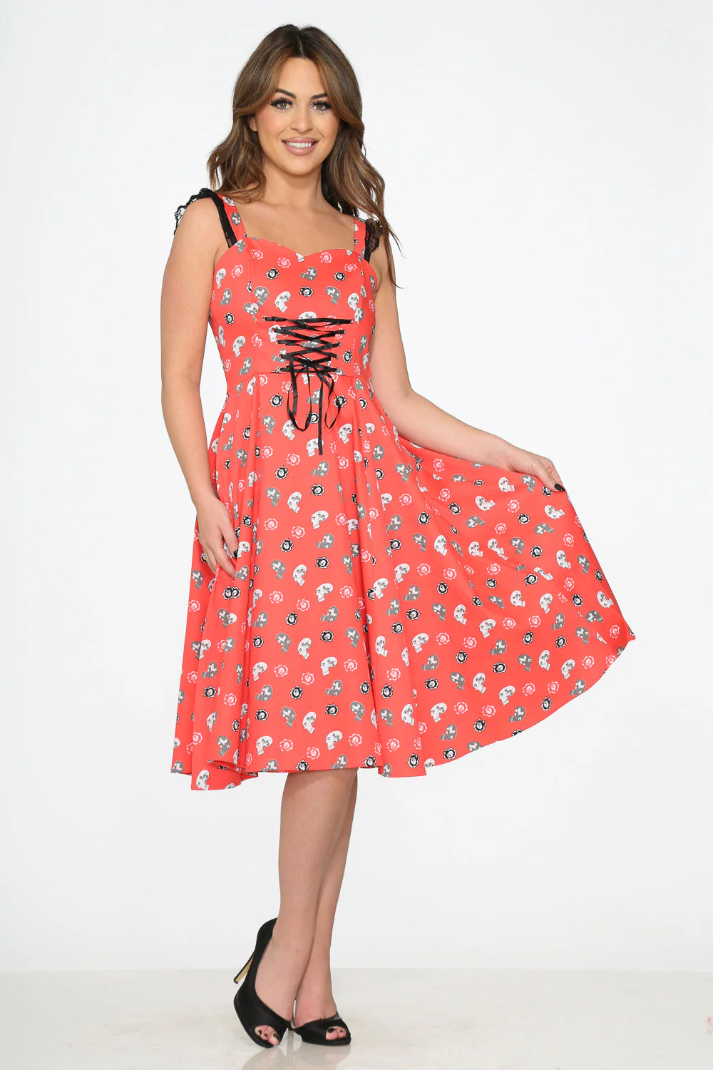 Red Skulls Swing Dress - Olabens