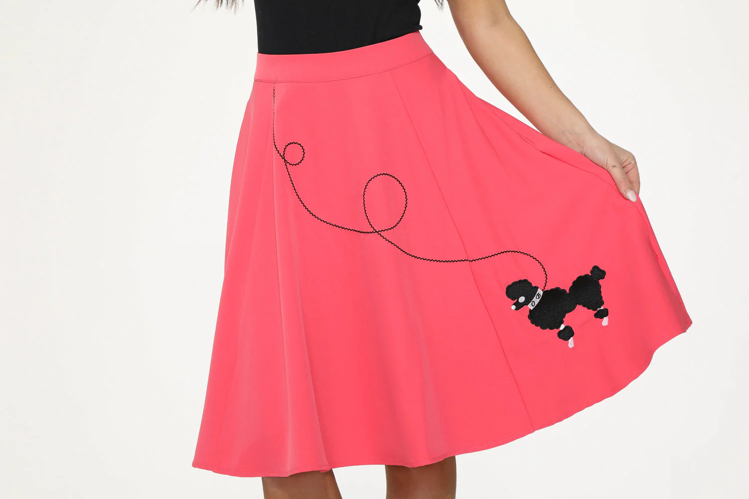 Hot Pink Black Embroidered Poodle Swing Skirt - Olabens