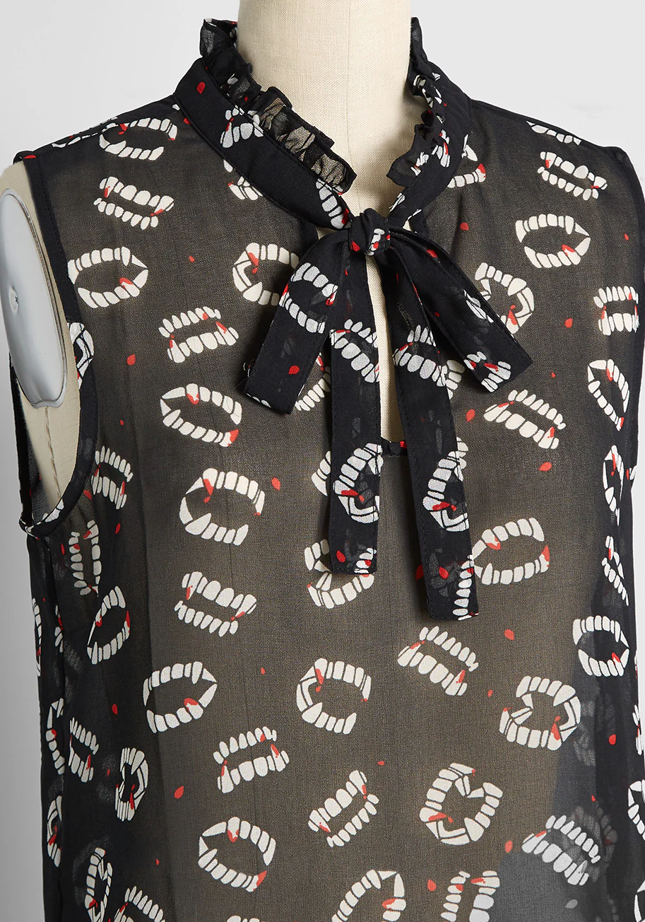 Bite Me I'm Fang-tastic Tie-Neck Blouse - Olabens