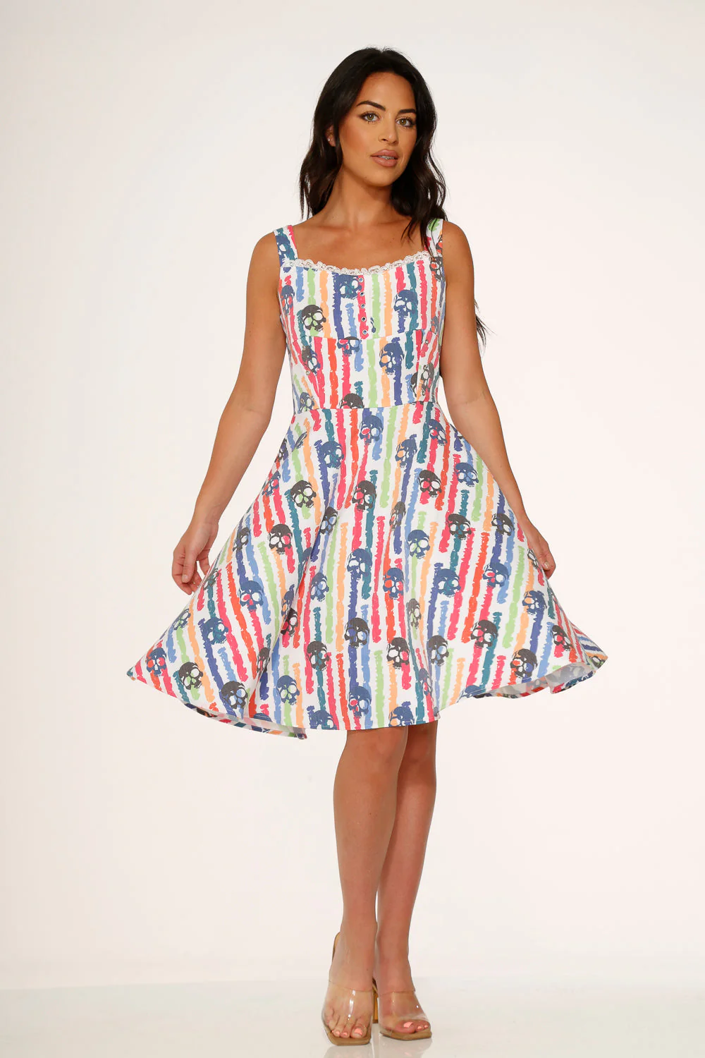 White Skulls Rainbow Swing Dress - Olabens