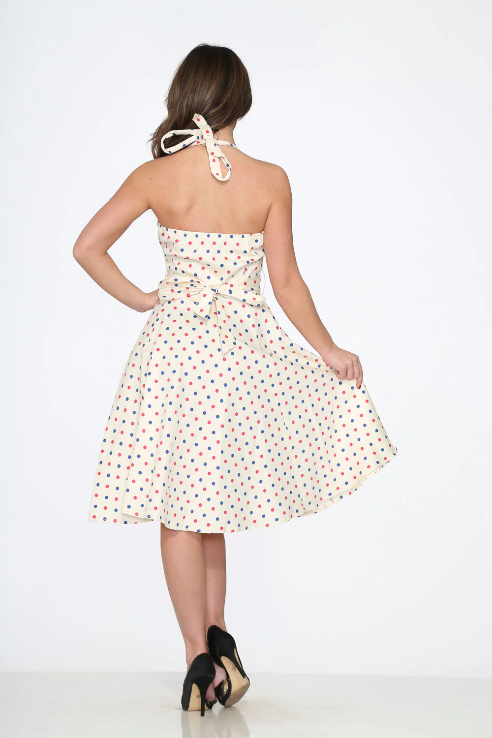 White Candy Dot Halter Swing Dress - Olabens