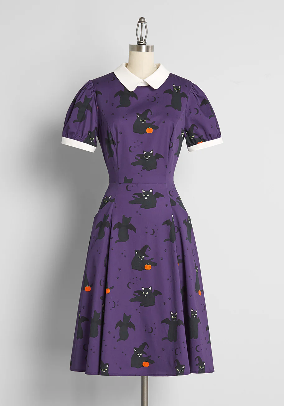 Isnyt x Collectif Black Cat Celebration Swing Dress - Olabens