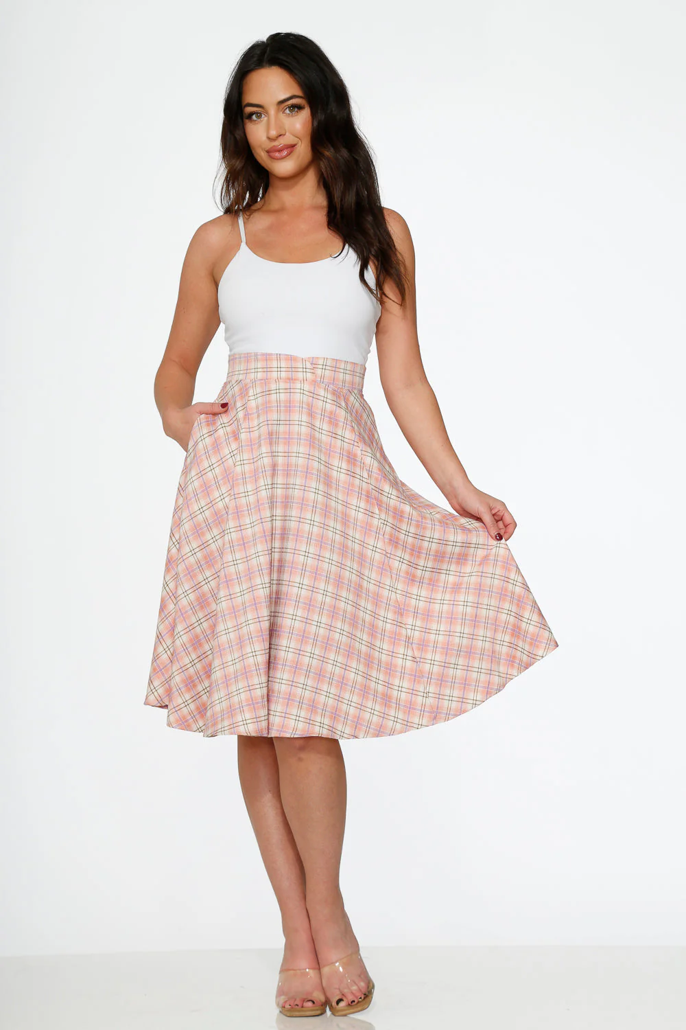 Pink Plaid Swing Skirt - Olabens