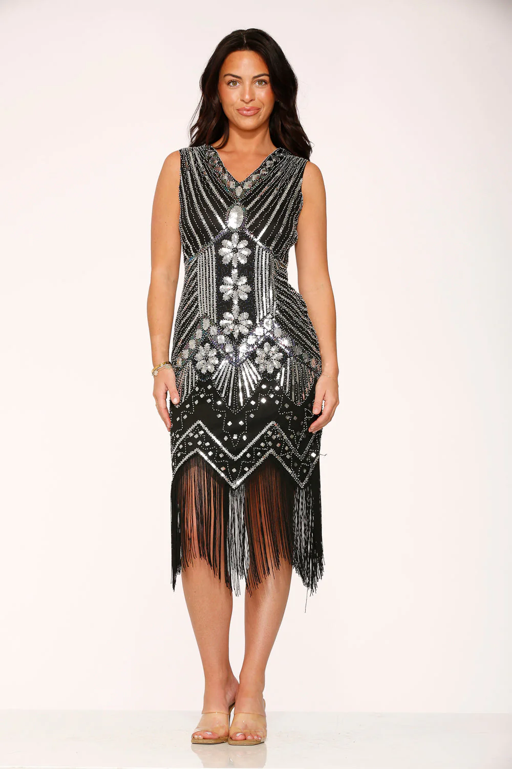 Black Silver Flapper Dress - Olabens