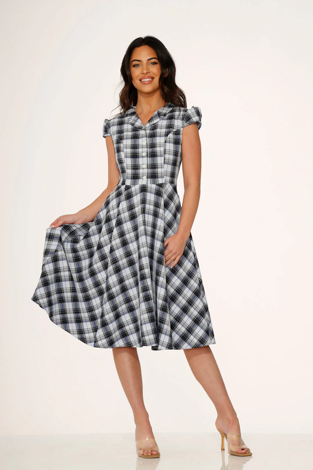 Blue Plaid Swing Dress - Olabens