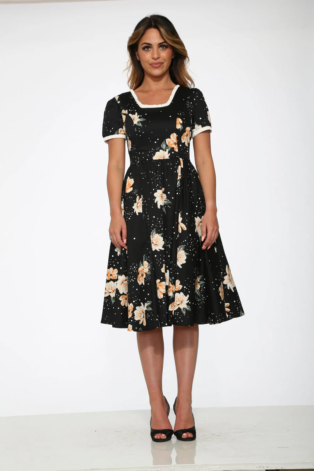 Black & Yellow Floral Swing Dress - Olabens