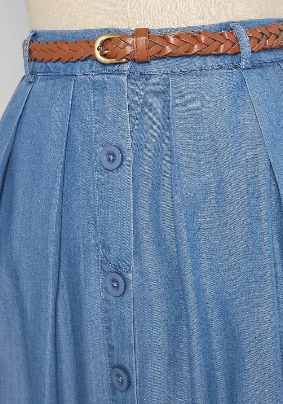 Bookstore's Best Chambray A-Line Skirt - Olabens
