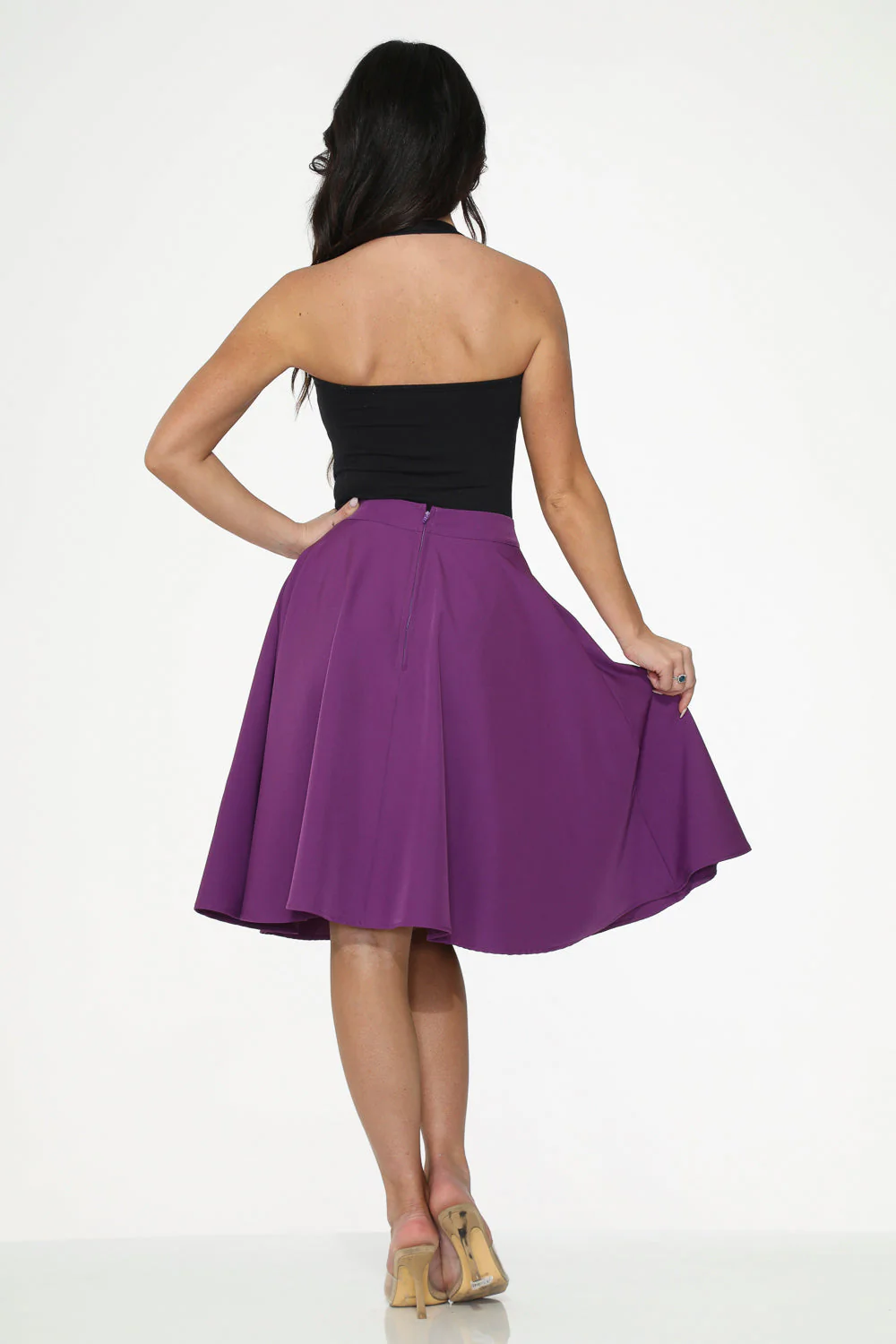 Purple Black Embroidered Poodle Swing Skirt - Olabens