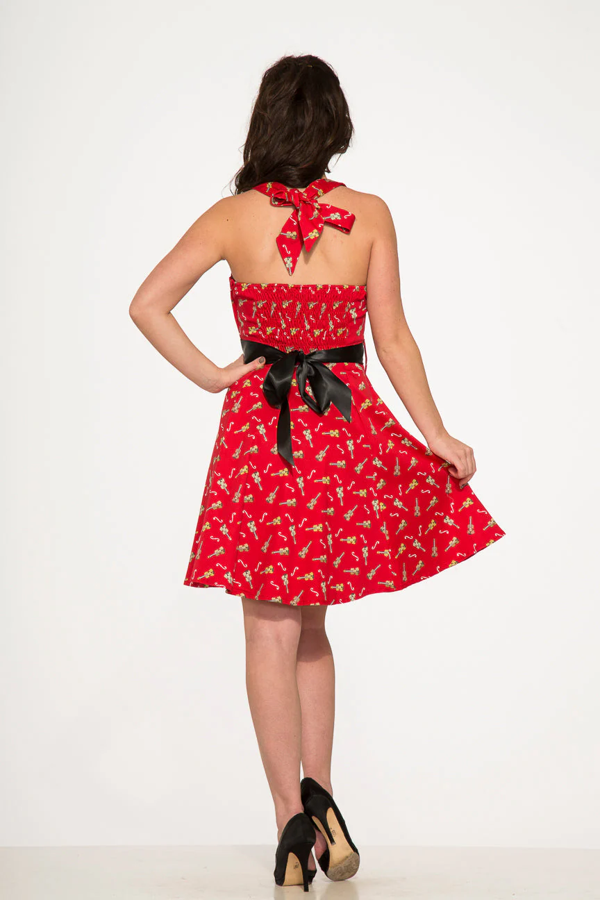 Red Violin Halter Swing Dress - Olabens