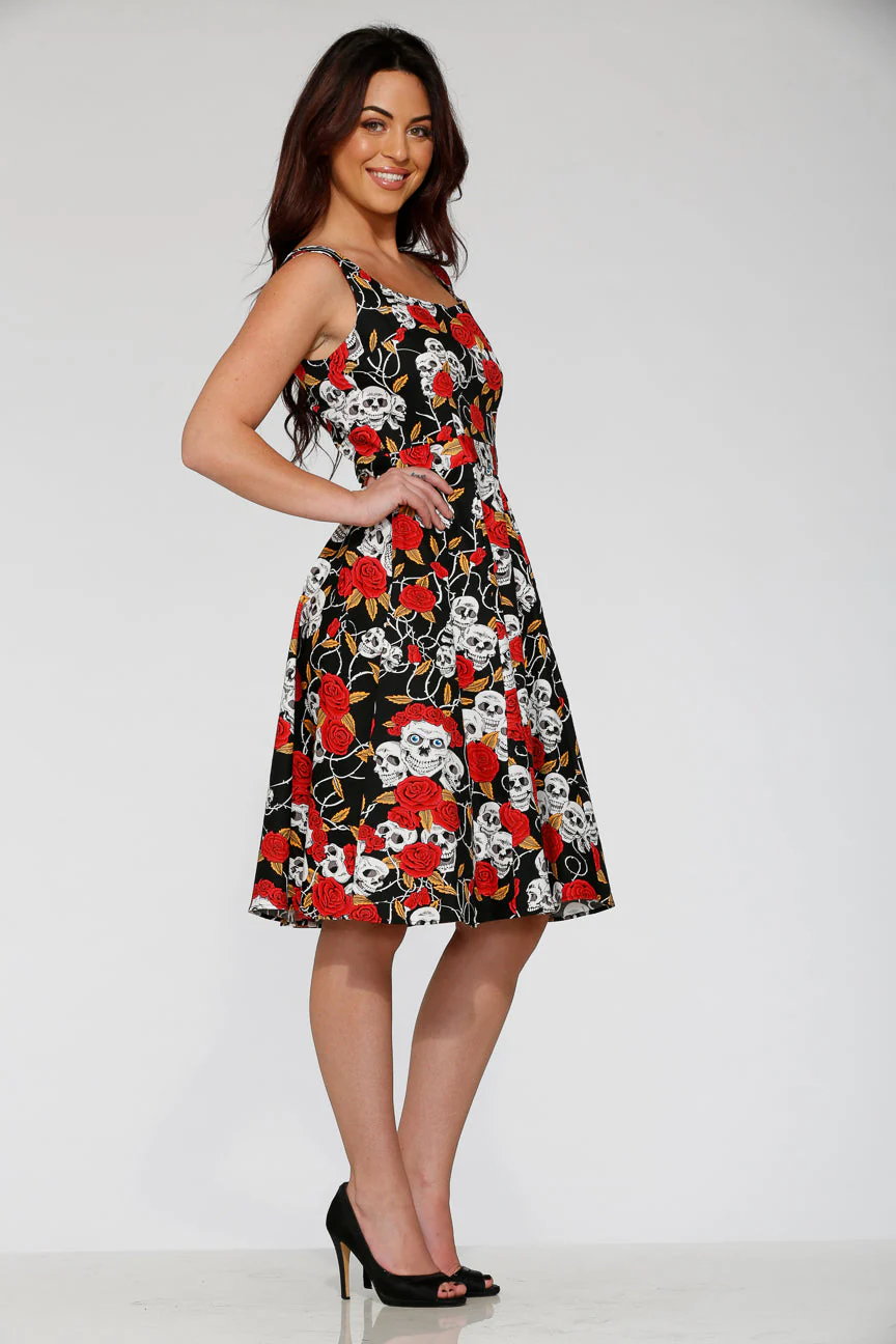 Black & Red Rose Skulls Swing Dress - Olabens