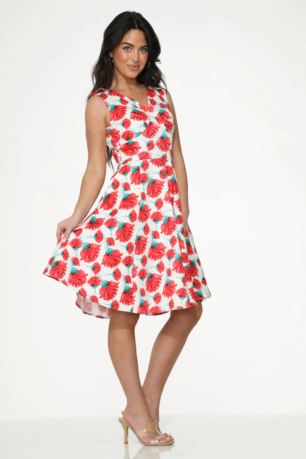 White Red Rose Swing Dress - Olabens