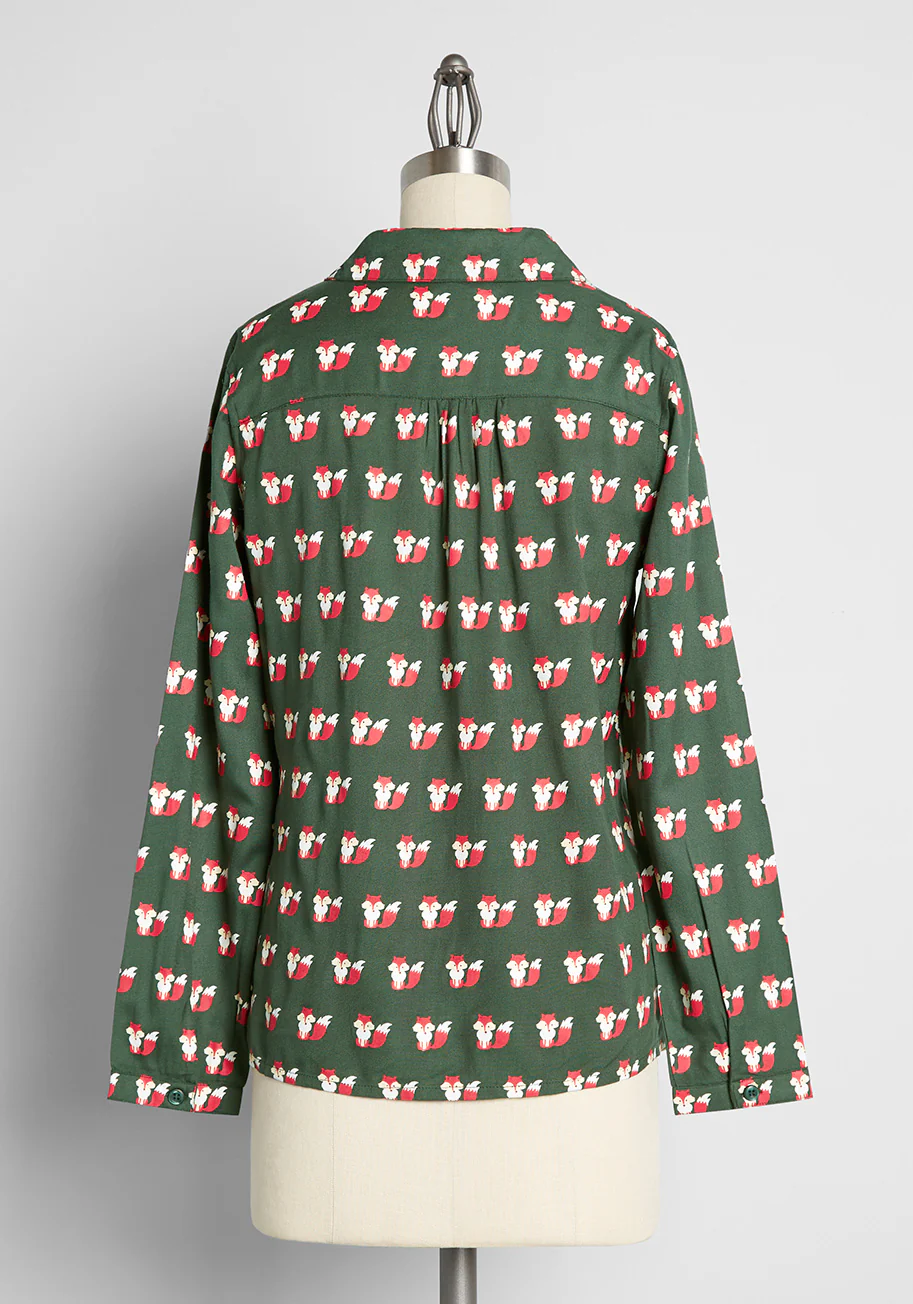 Fox Around & Finds Out Tiered Button-Up Blouse - Olabens