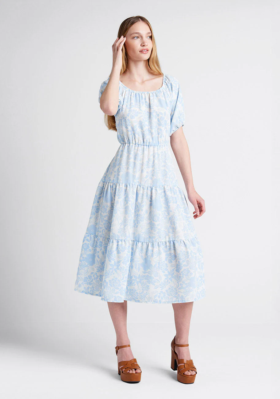 Bloom Wildly Tiered Midi Dress - Olabens