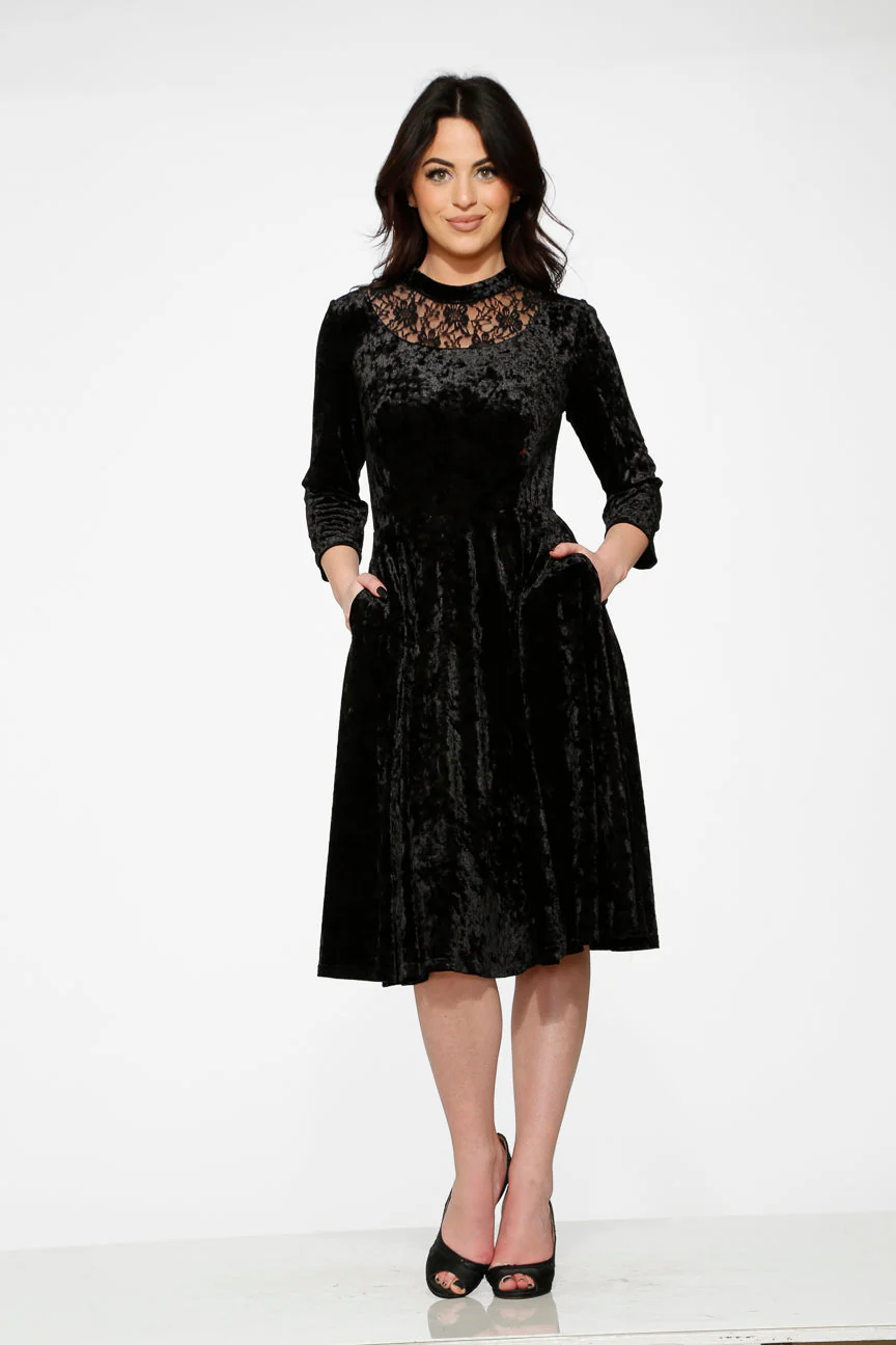 Black Diamond Velvet Swing Dress - Olabens
