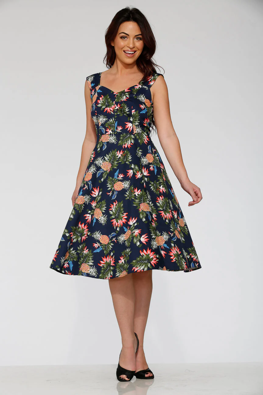 Navy Hawaiian Swing Dress - Olabens