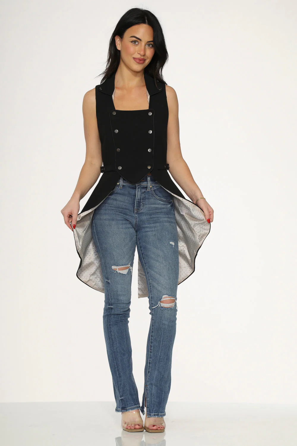 Black& Beige Pin Dot Vest - Olabens