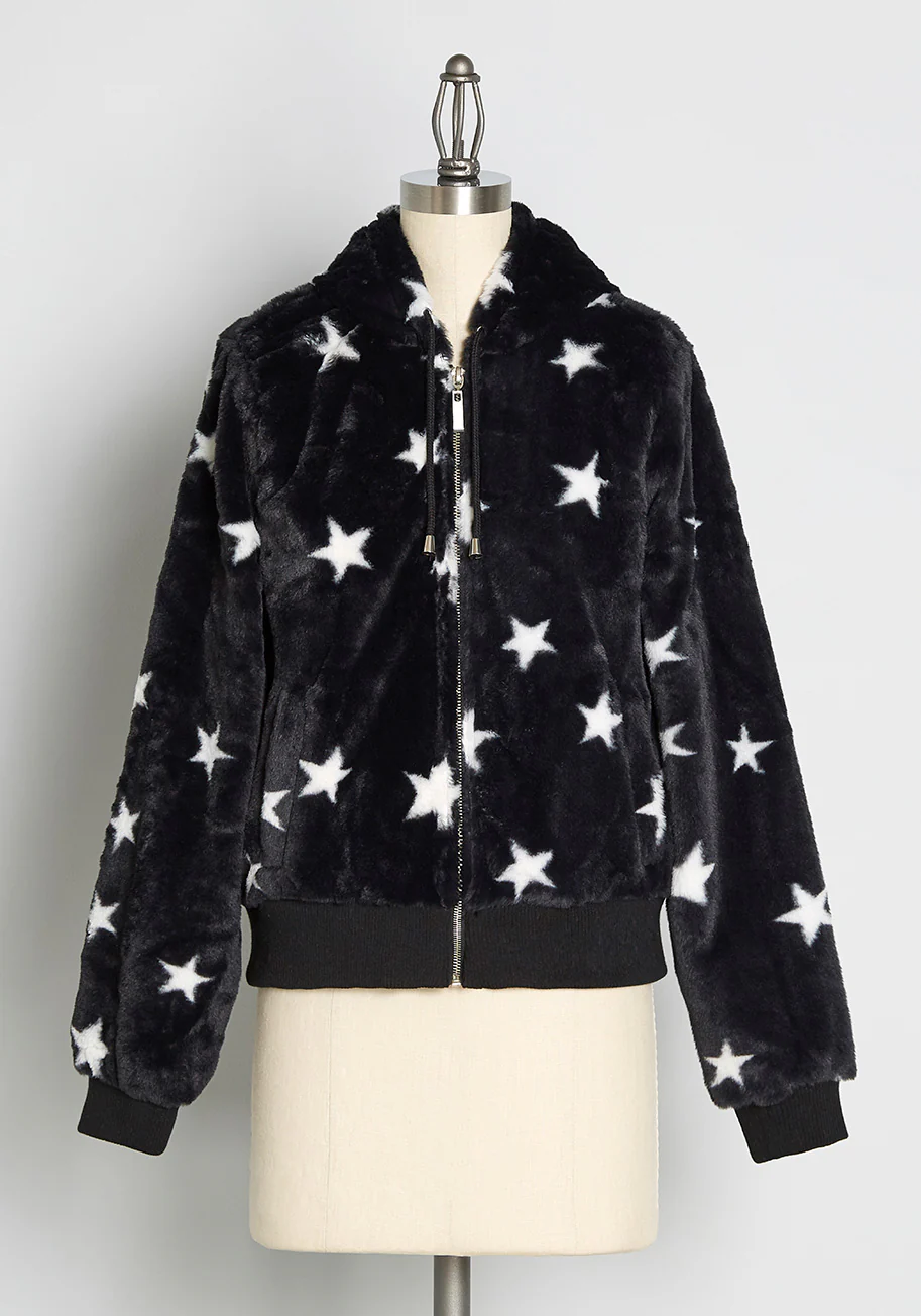 Always Gazing Upwards Faux Fur Zip-Up Hoodie - Olabens