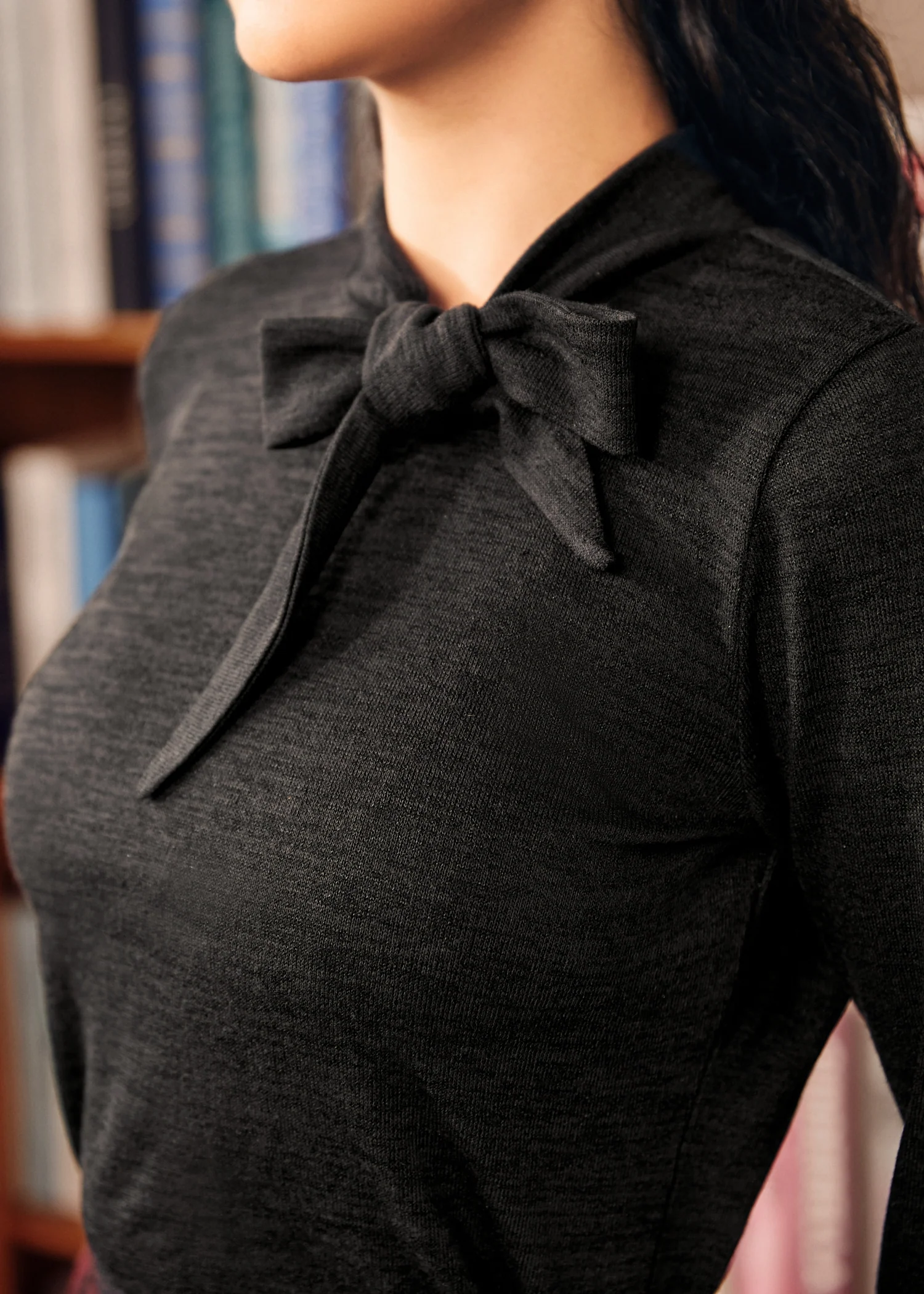 Rydell High Revisited Long Sleeve Tie-Neck Top - Olabens