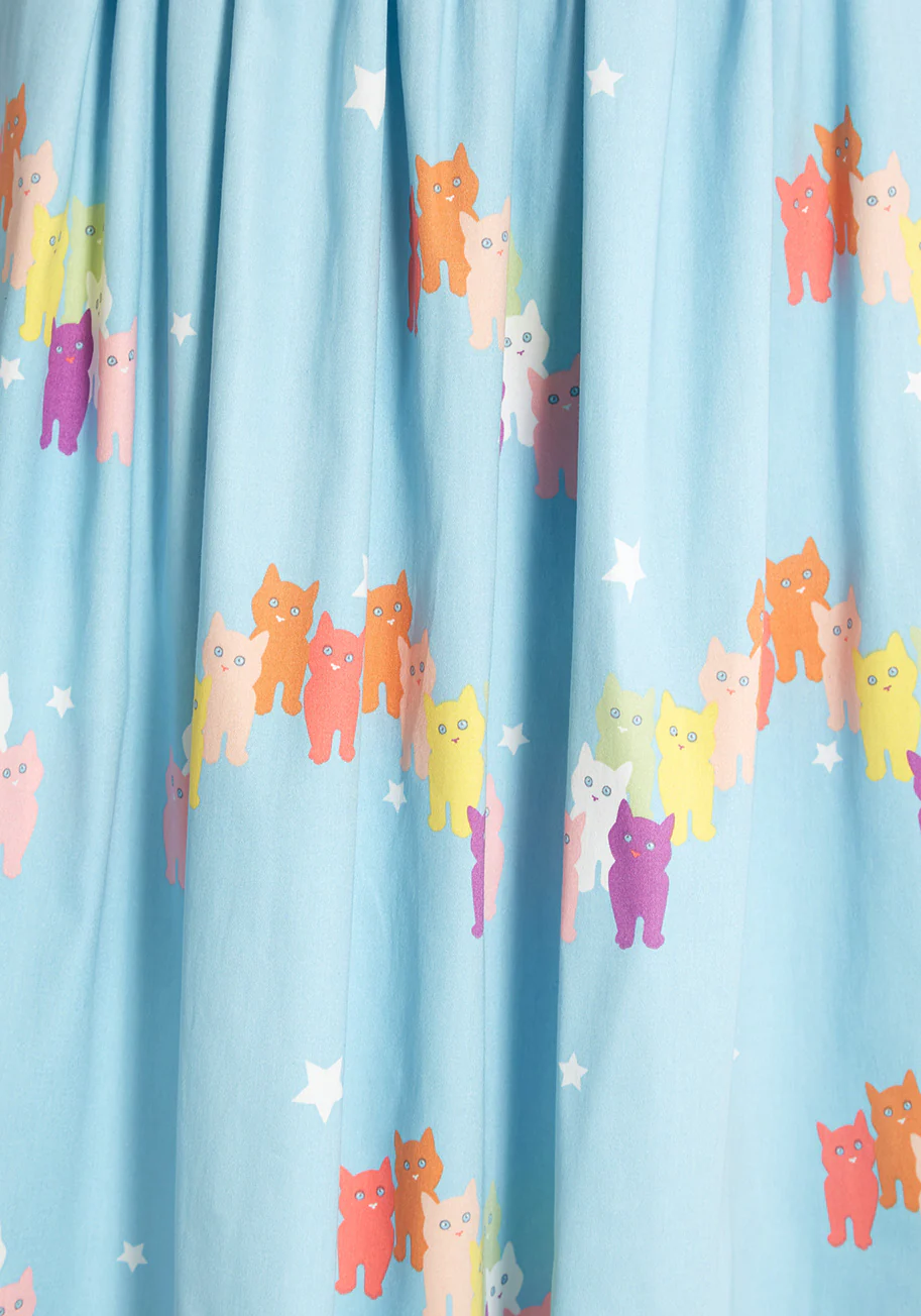 Isnyt x Collectif Rainbow Sky Kittens Swing Skirt - Olabens