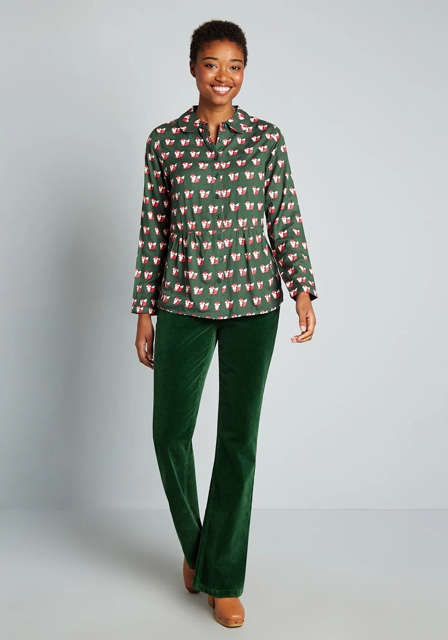 Fox Around & Finds Out Tiered Button-Up Blouse - Olabens