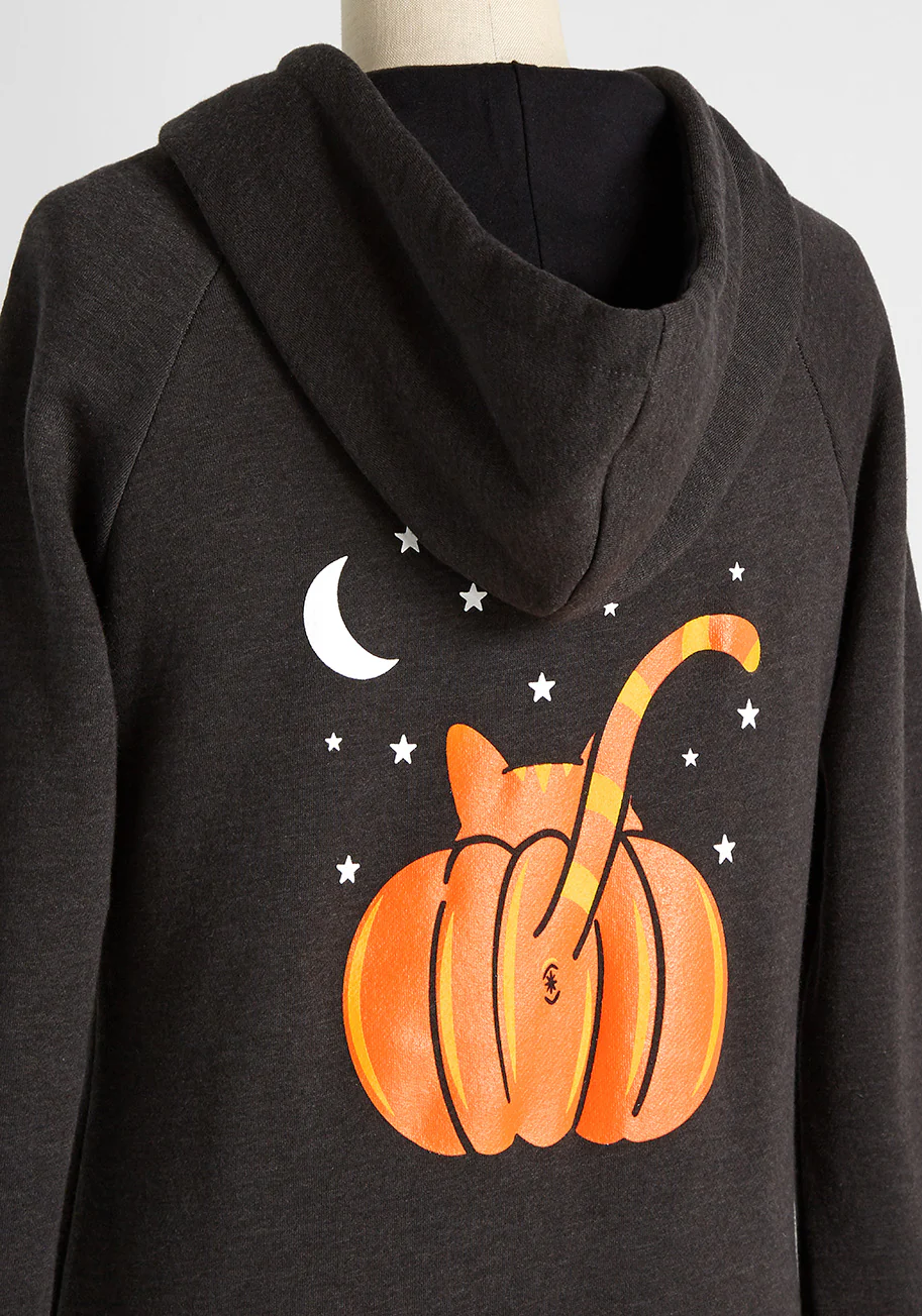 Pumpkin Butt Graphic Zip-Up Hoodie - Olabens
