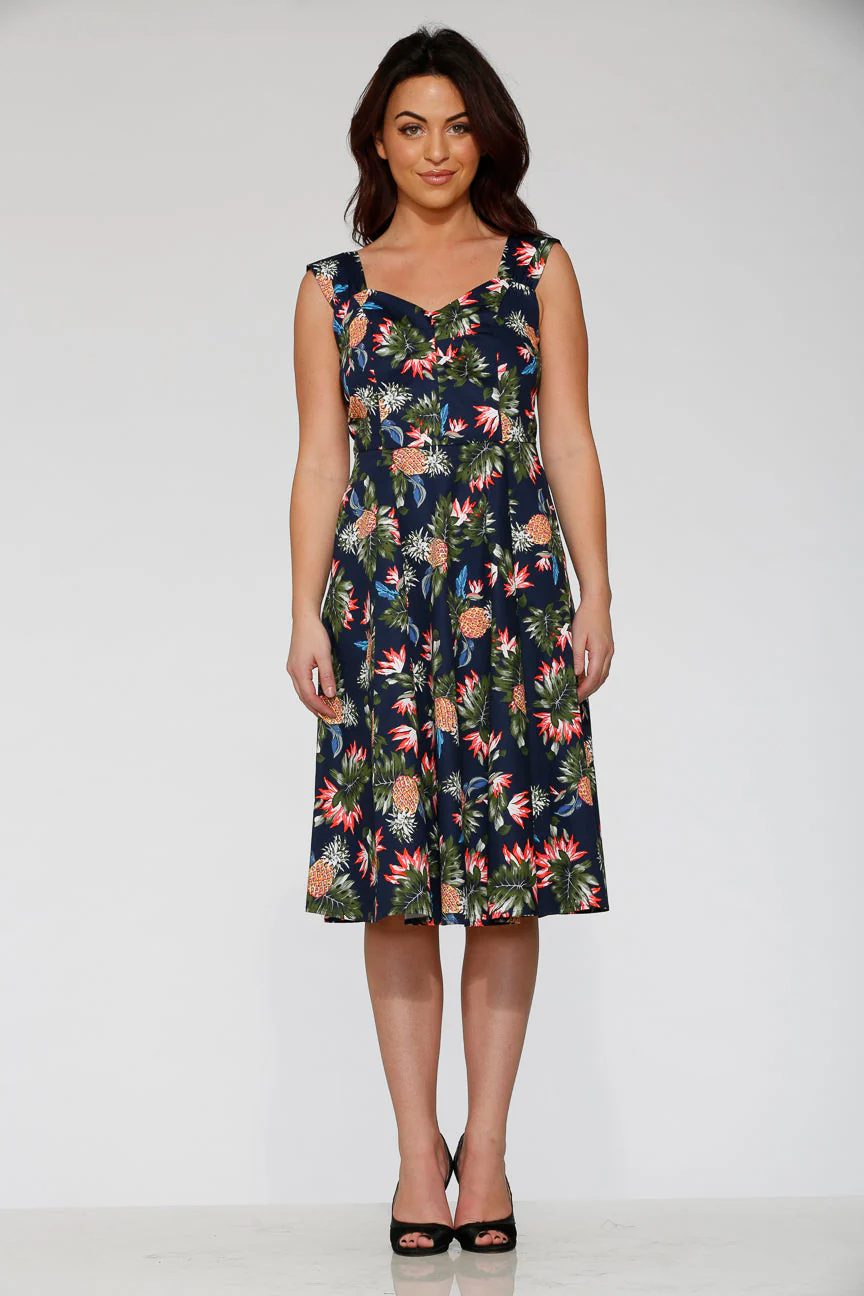 Navy Hawaiian Swing Dress - Olabens