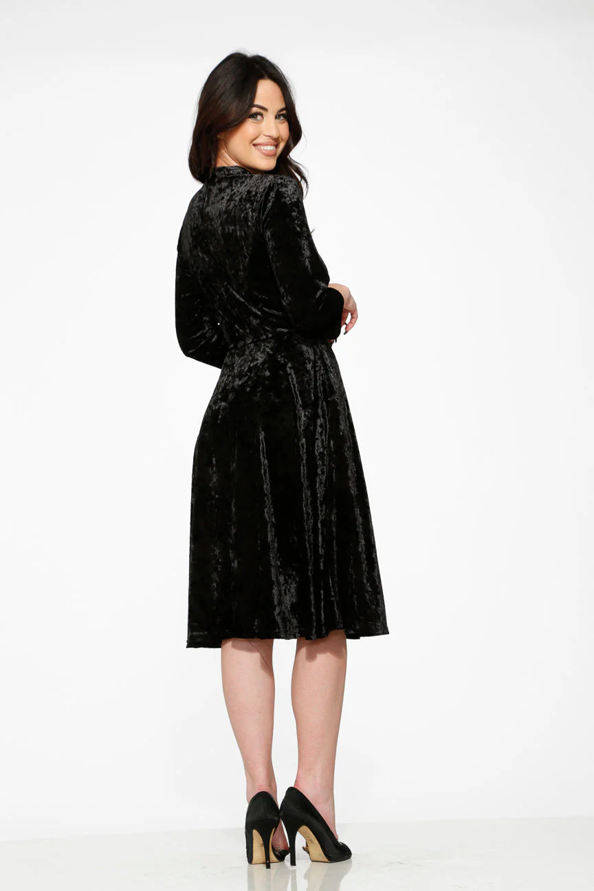 Black Diamond Velvet Swing Dress - Olabens