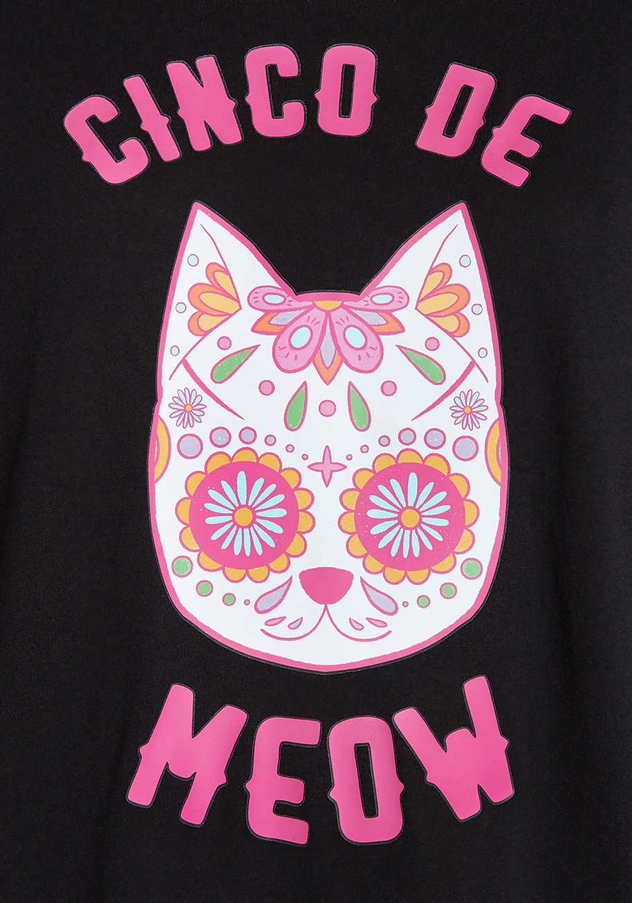 Cinco De Meow Crew Neck Tee - Olabens