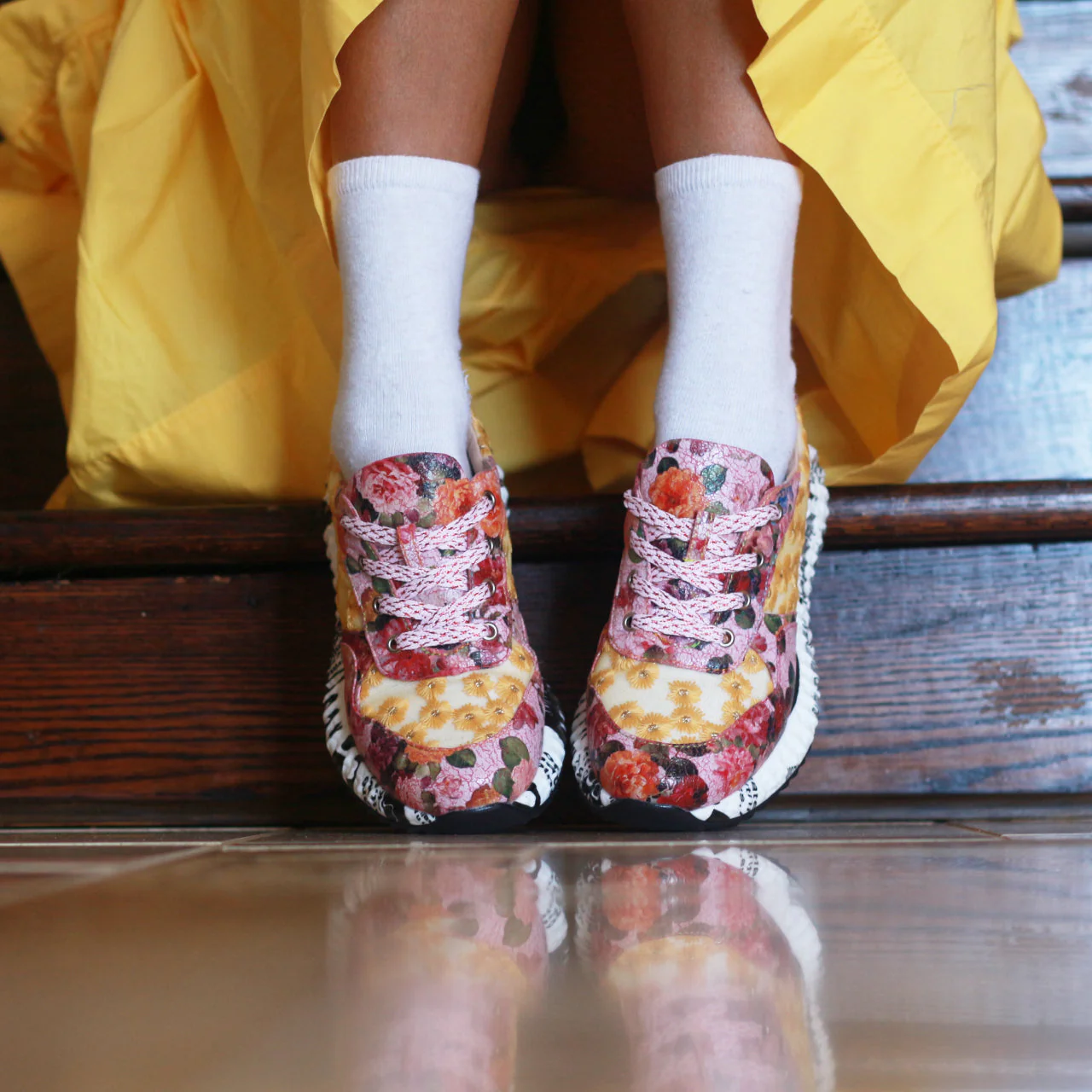 Pinky Floral Dad Sneakers - Olabens