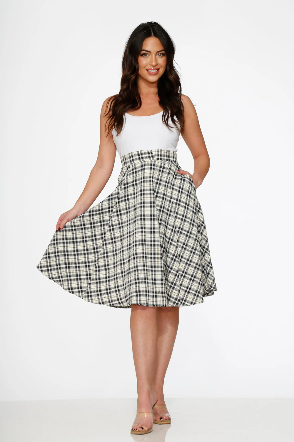 Off White Plaid Swing Skirt - Olabens