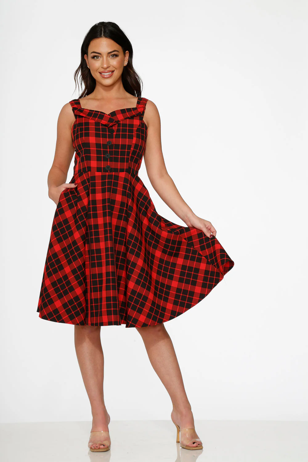 Red Plaid Swing Dress - Olabens