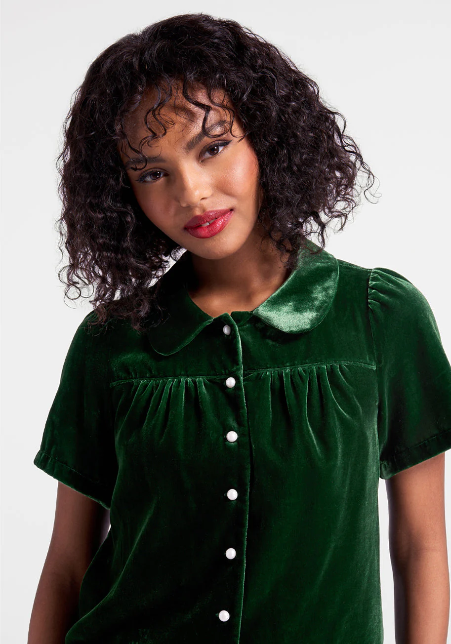 Made For Merriment Velvet Button-Up Top - Olabens