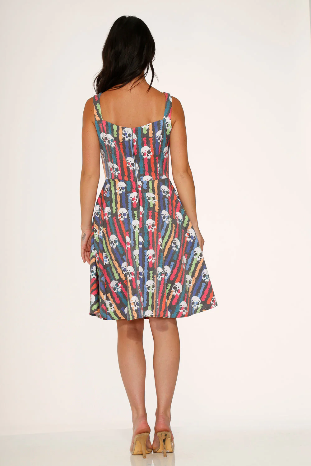 Black Skulls Rainbow Swing Dress - Olabens