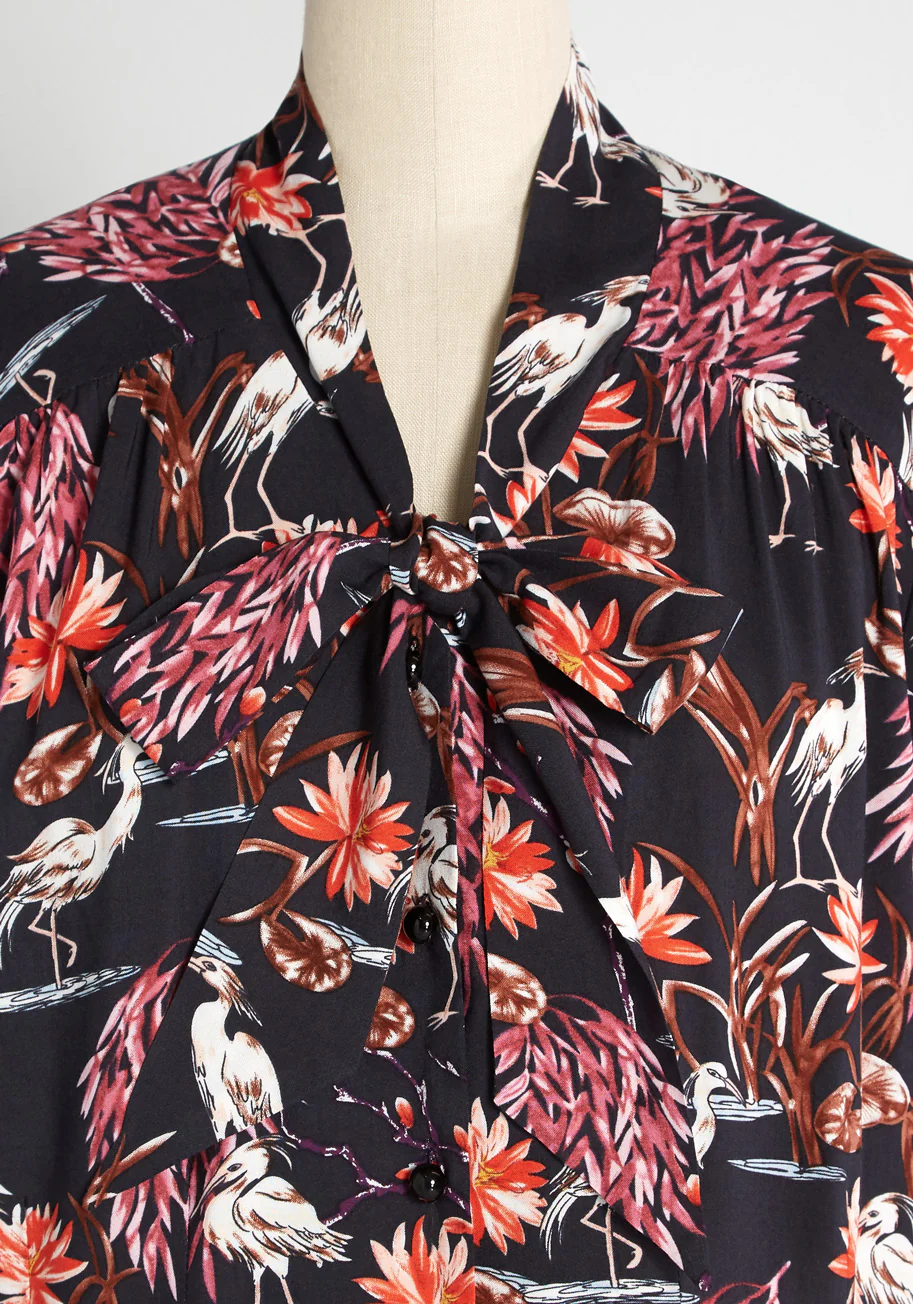 Flights of Fancy Tie-Neck Blouse - Olabens