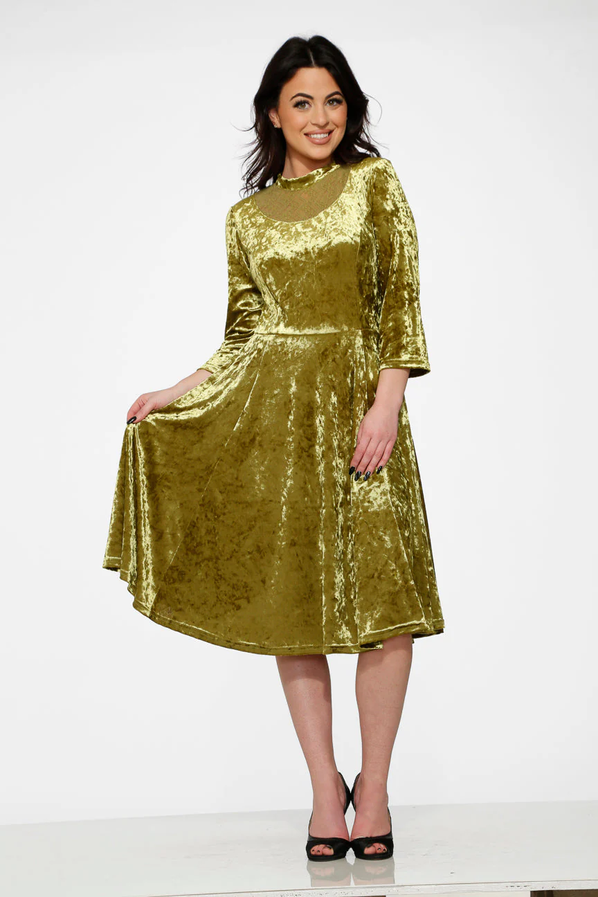 Green Diamond Velvet Swing Dress - Olabens
