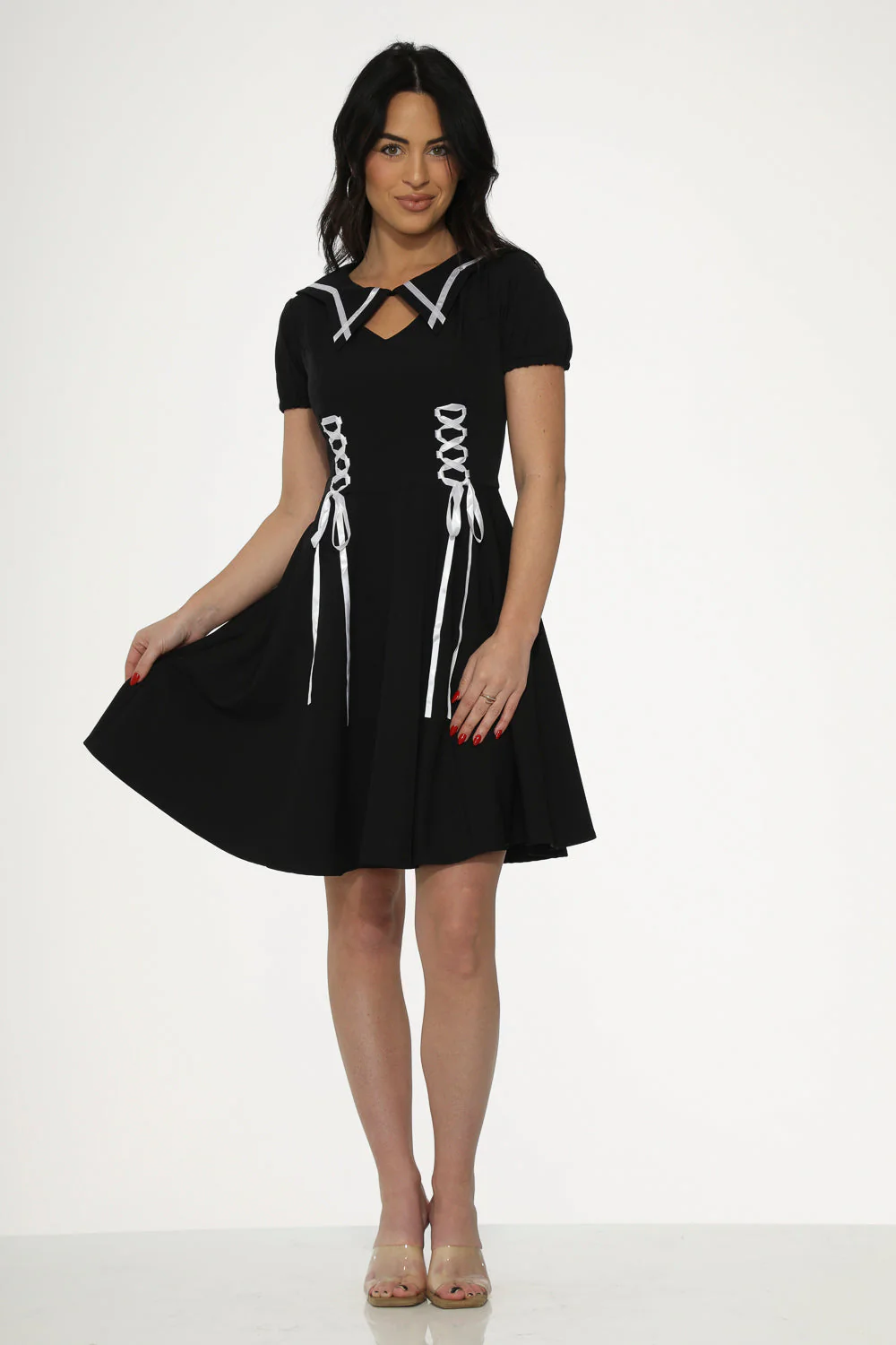 Black & White Trim Gothic Swing Dress - Olabens