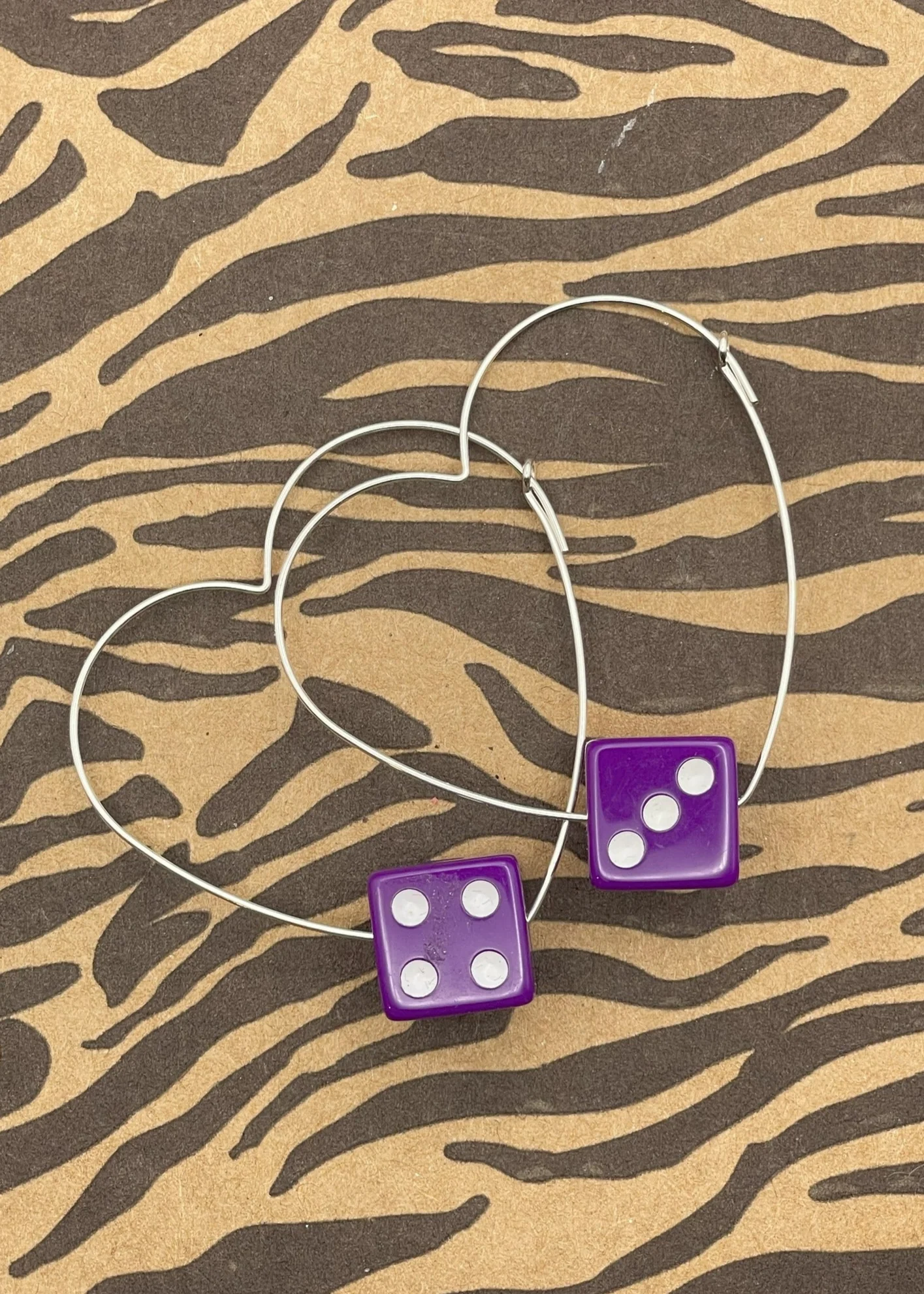 Sterling Silver Dice Heart Hoop Earrings - Olabens