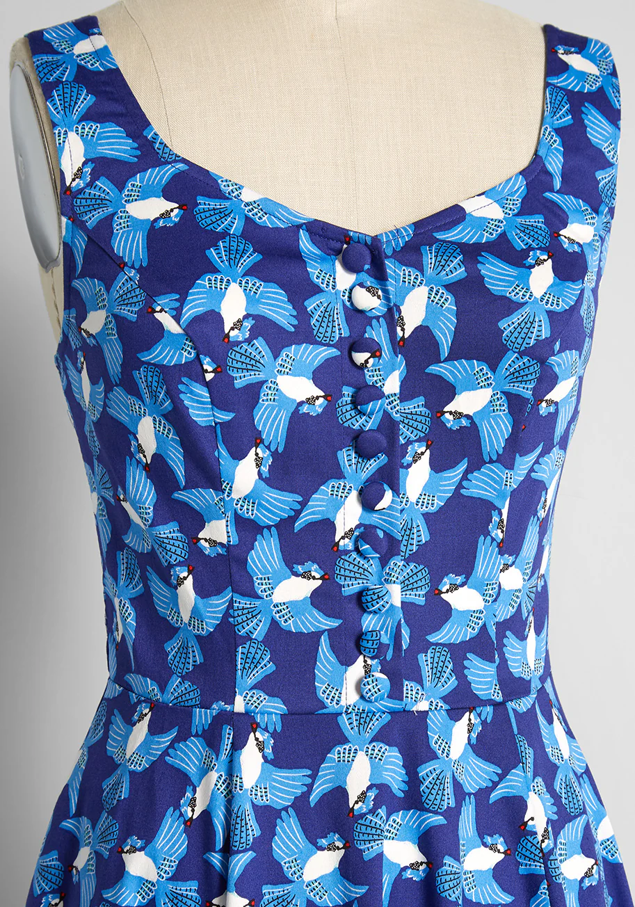 Blue Jays on the Wing Swing Dress - Olabens