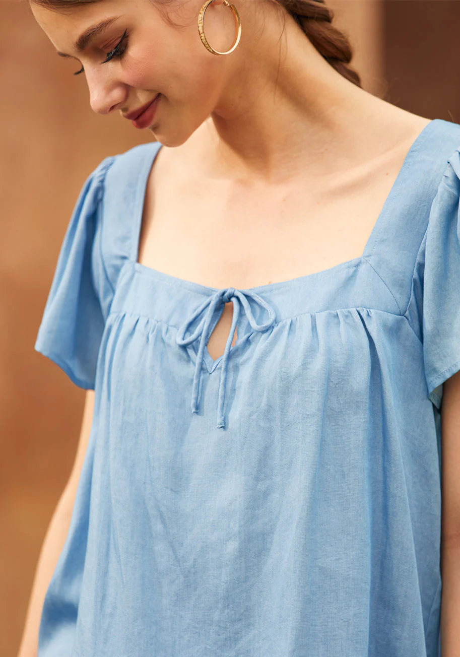 Fit To Be Tied Chambray Blouse - Olabens