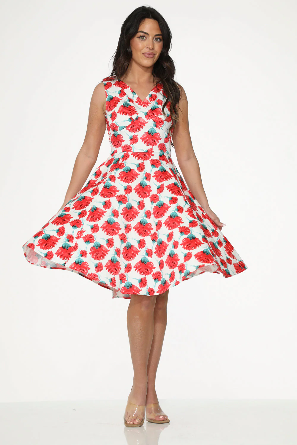 White Red Rose Swing Dress - Olabens